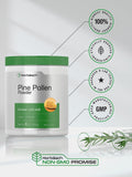 Horbäach Pine Pollen etiqueta informativa con ingredientes y pureza visible