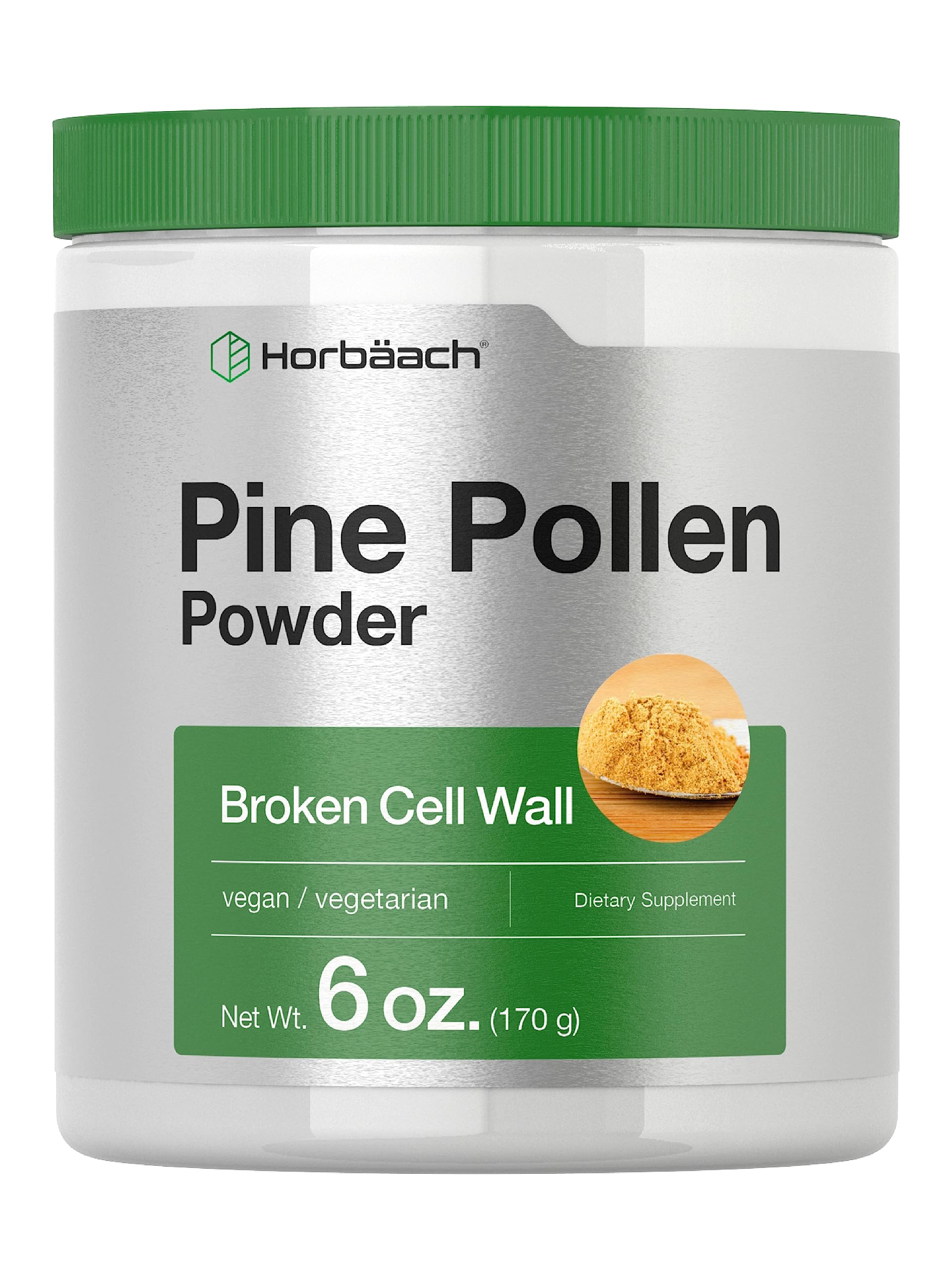 Horbäach Pine Pollen frente del envase mostrando presentación y conveniencia