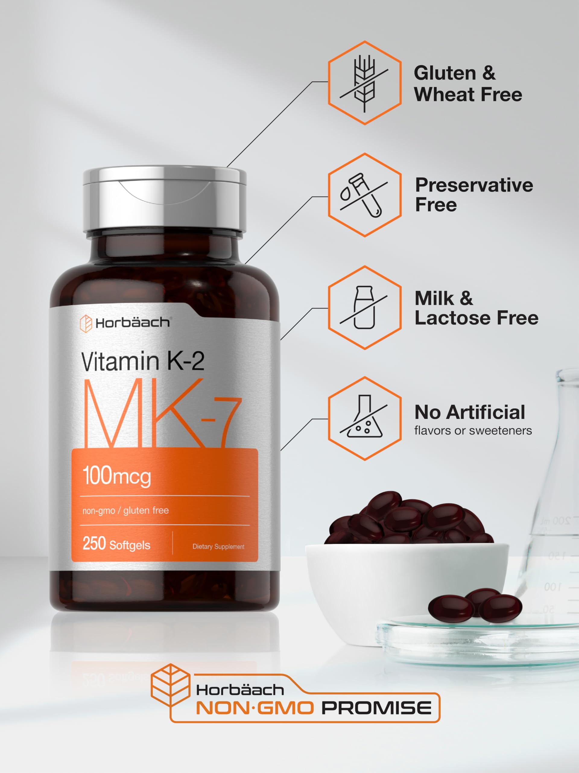 Horbäach varios softgels sobre mesa indicando cantidad y presentación