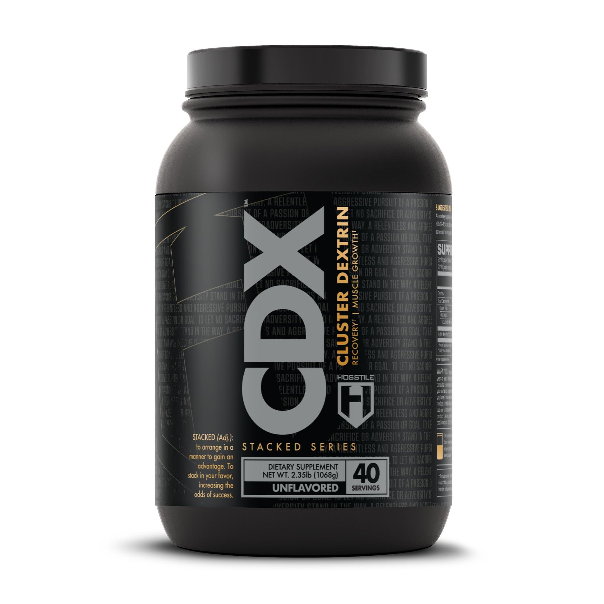 Envase frontal HOSSTILE CDX mostrando diseño y raciones, aporta claridad informativa