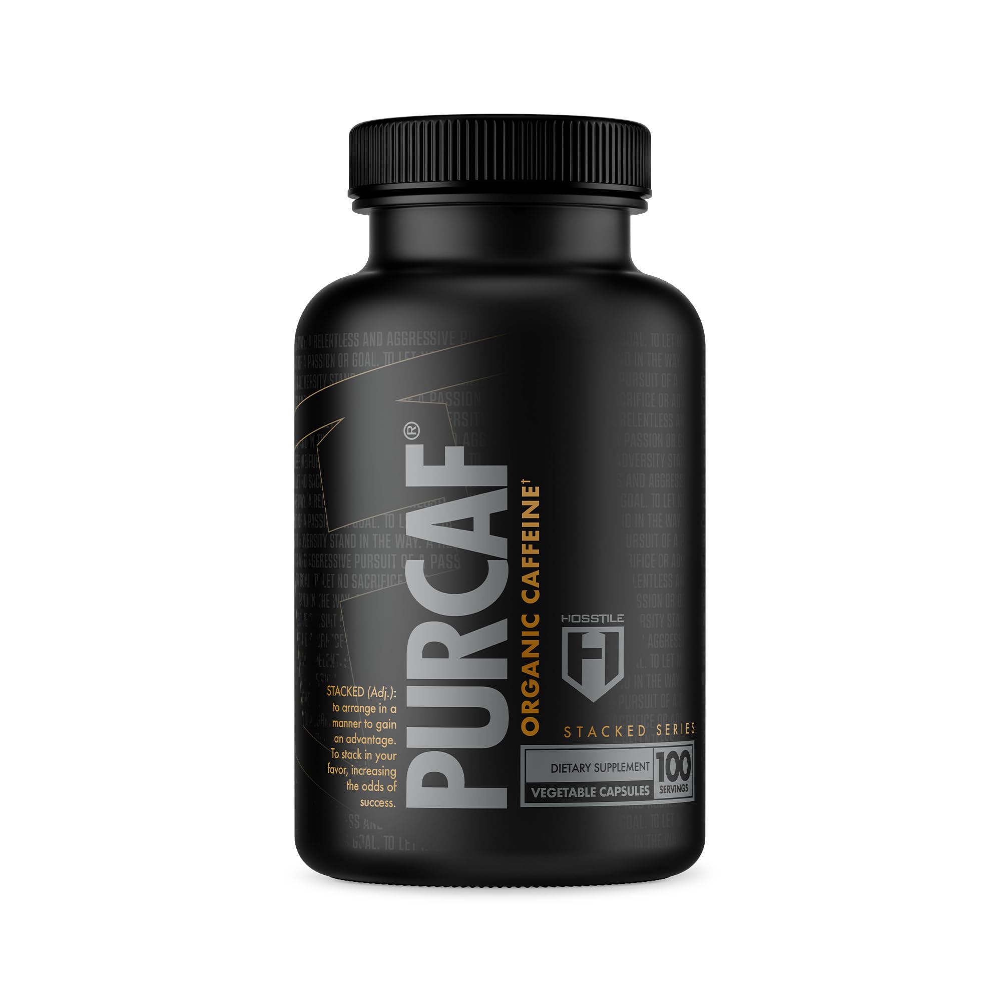 HOSSTILE frasco PurCaf frente mostrando diseño y claridad del producto