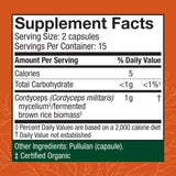 Host Defense etiqueta lateral con información de ingredientes y certificados