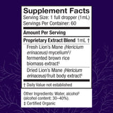 Host Defense detalle de la etiqueta con ingredientes y certificaciones claras
