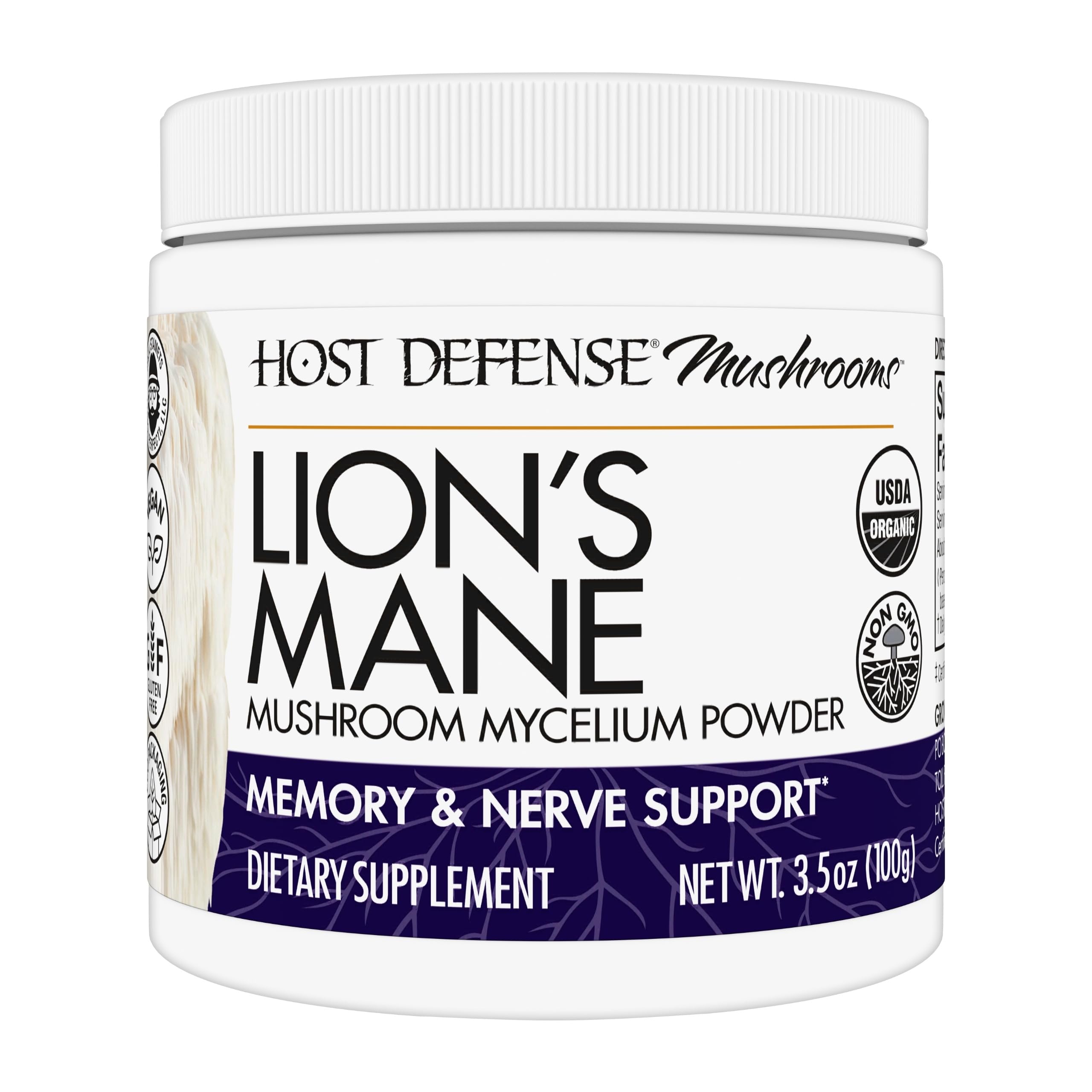 Host Defense envase frontal mostrando la marca y tamaño 3.5 oz