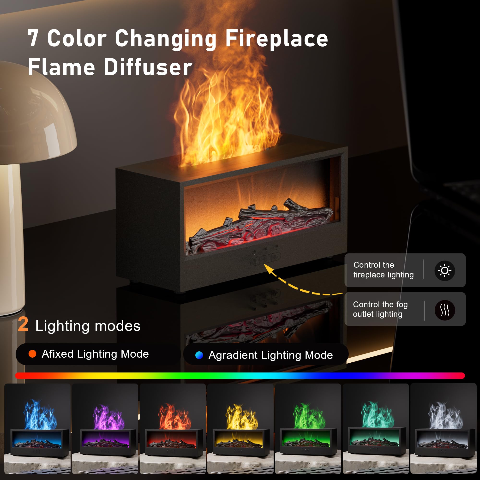 Hotwill detalle de la llama LED multicolor que crea ambiente acogedor en casa