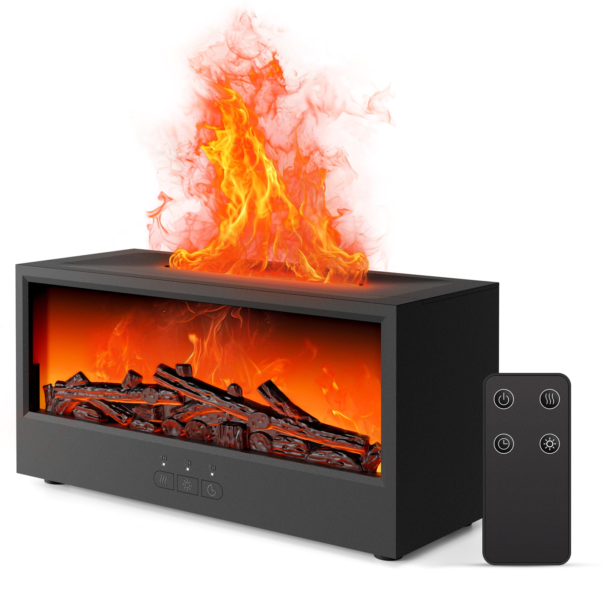 Hotwill vista frontal del difusor chimenea con luz ambiental y función humidificador