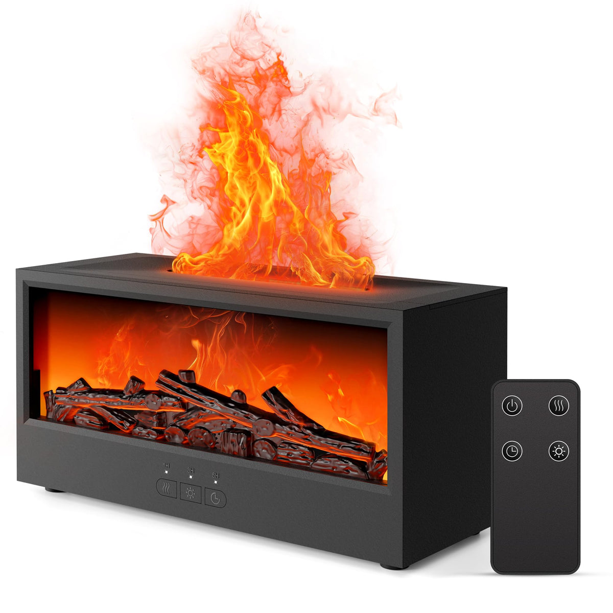 Hotwill vista frontal del difusor chimenea con luz ambiental y función humidificador