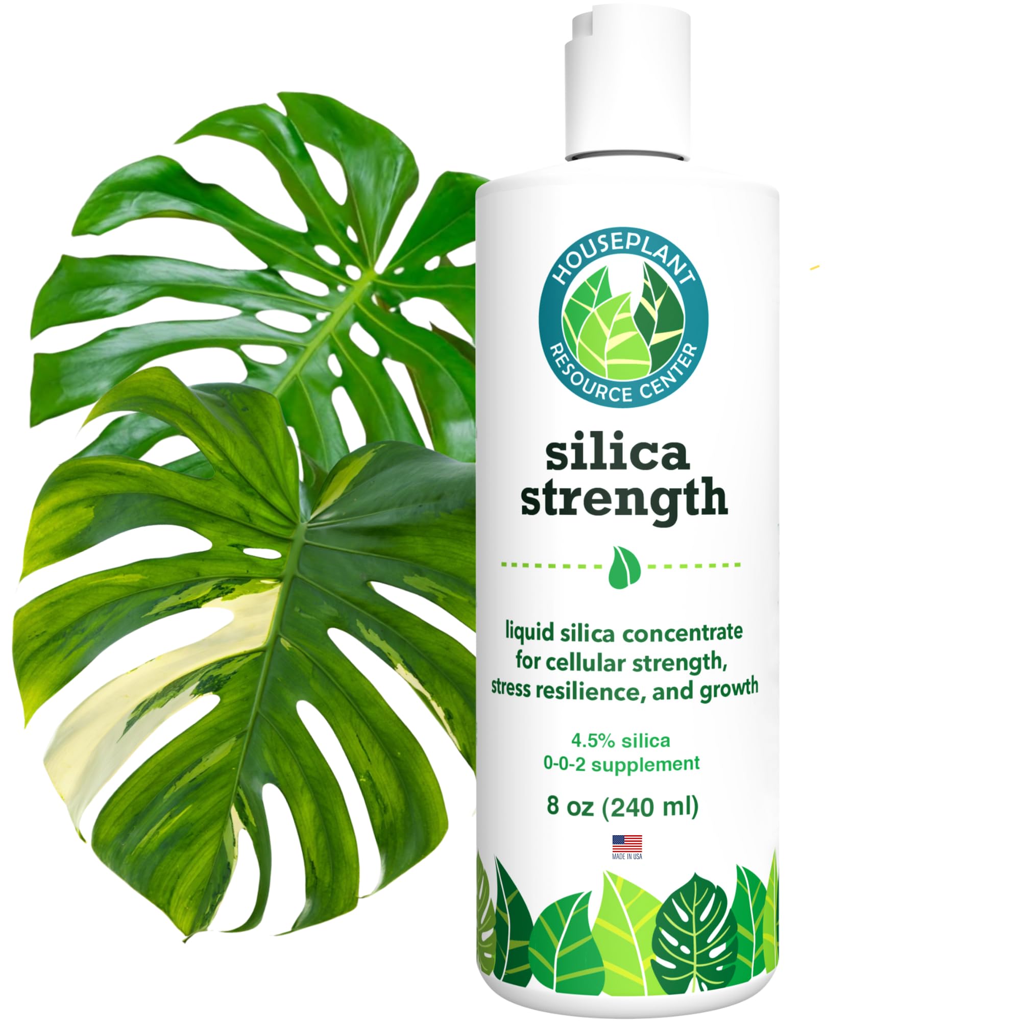 HOUSEPLANT RESOURCE CENTER frasco frontal mostrando etiqueta y concentración 4.5%