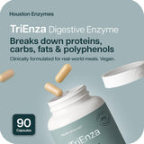 Houston Enzymes TriEnza botella inclinada mostrando diseño y claridad
