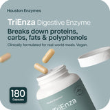 Houston Enzymes cápsula cerca, detalle de tamaño y textura para fácil ingestión