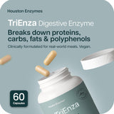 Houston Enzymes cápsula junto a mano para referencia de tamaño