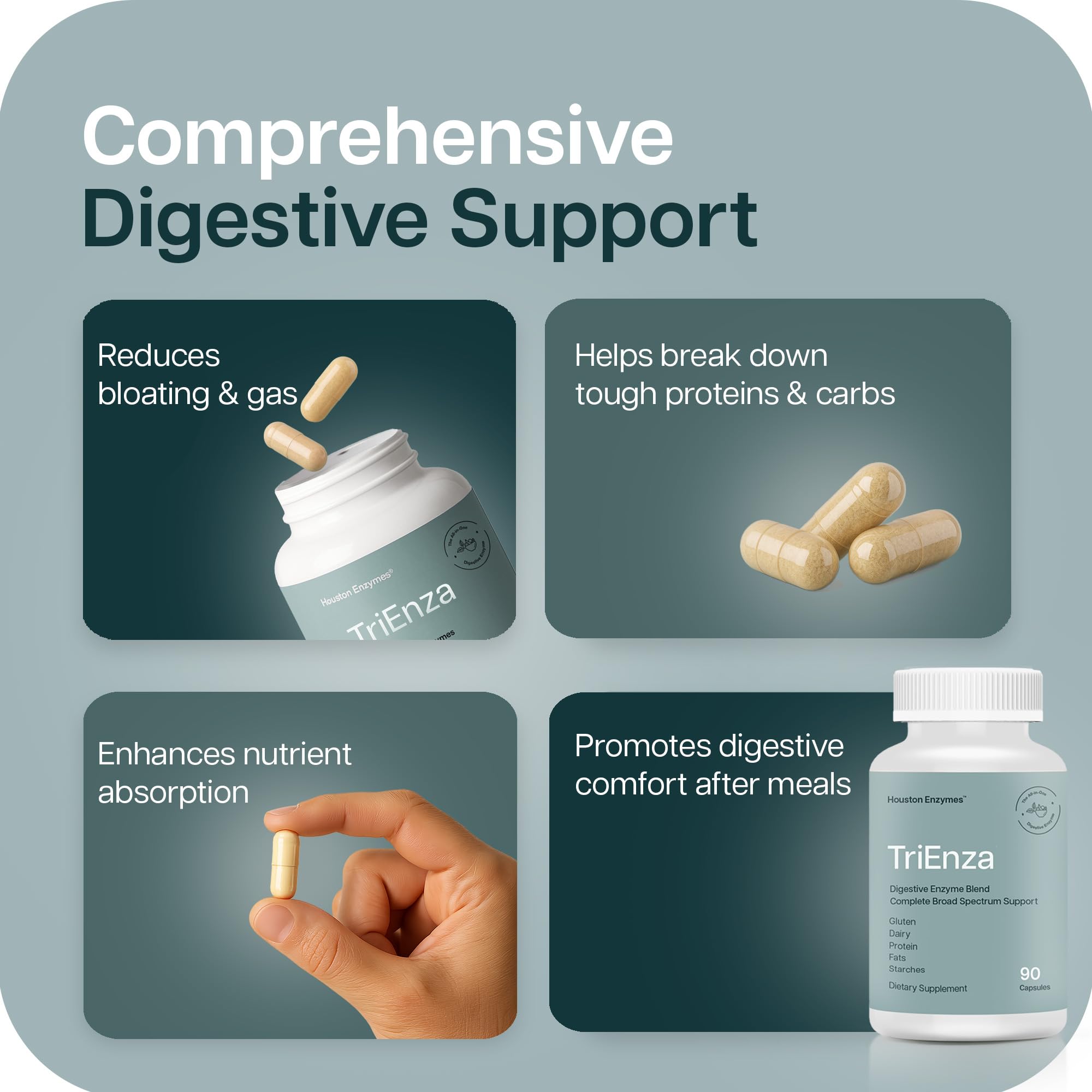 Houston Enzymes etiqueta con ingredientes para transparencia informativa