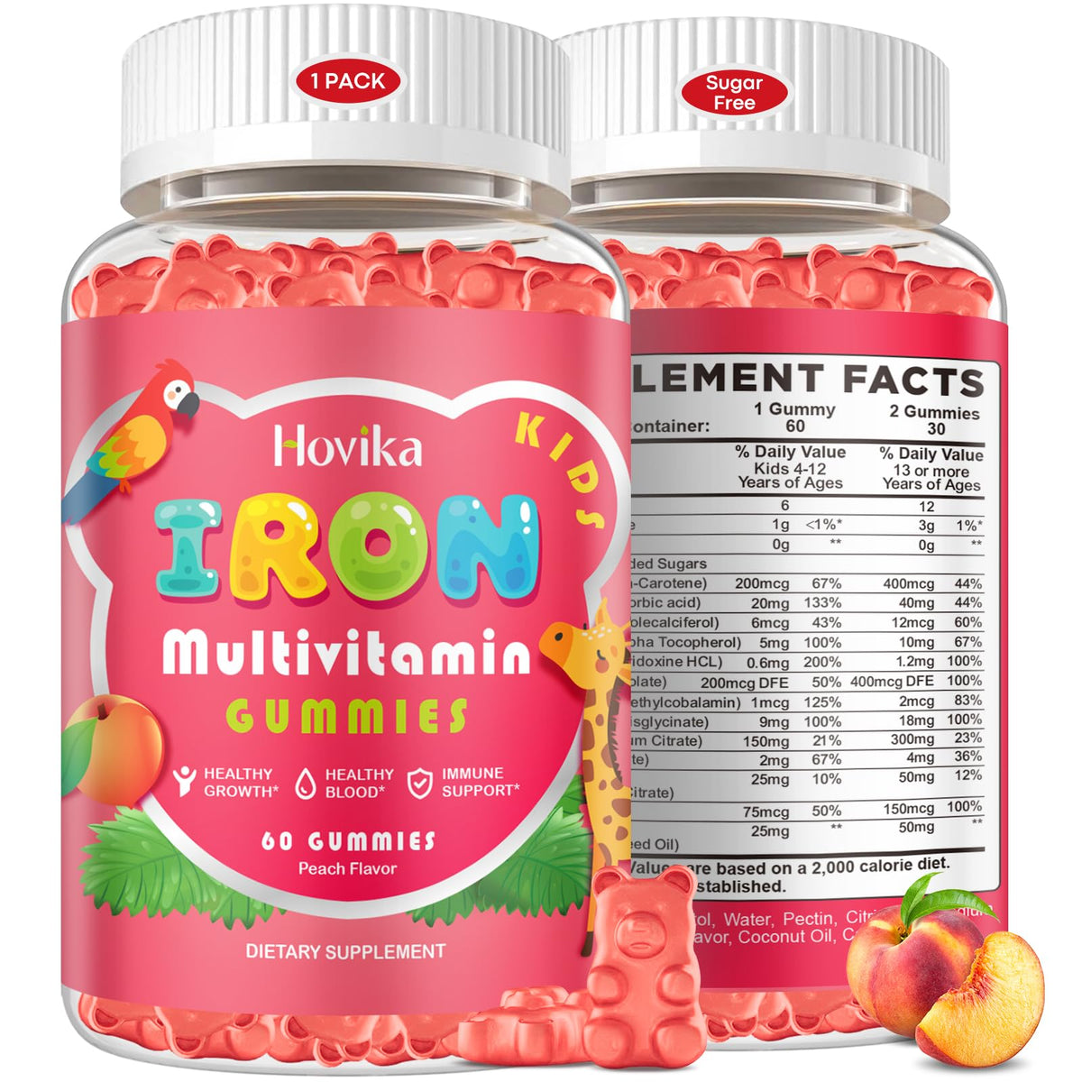 Hovika frente del paquete mostrando 60 gomitas y beneficios clave