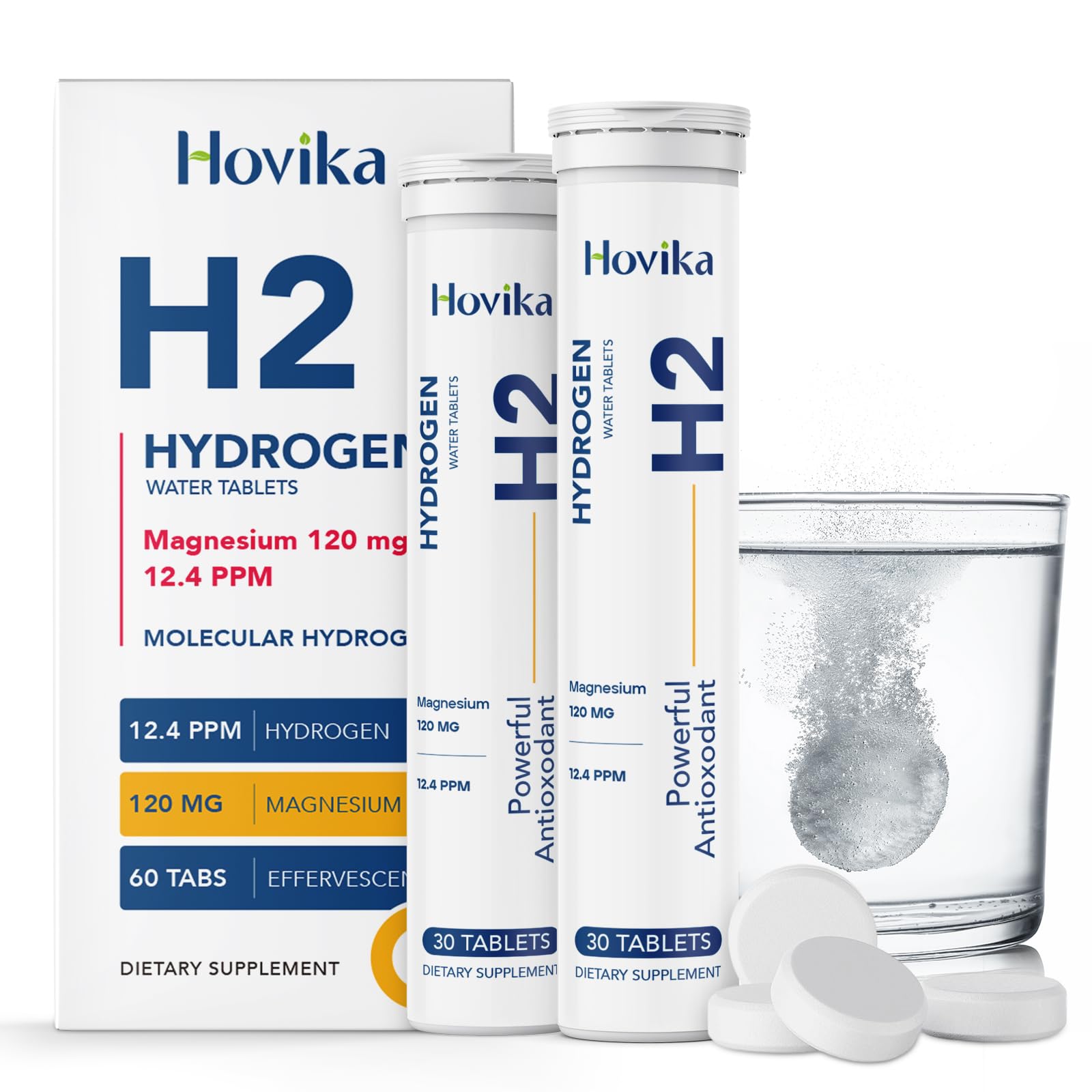 Hovika frente del tubo compacto mostrando 60 tabletas, transporte fácil