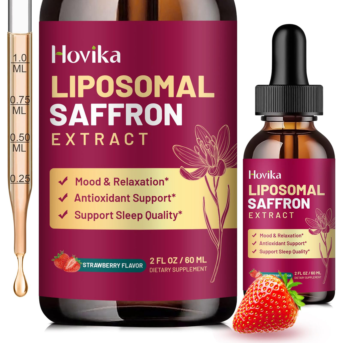 Hovika envase frontal de gotas de azafrán liposomal, fácil dosificación