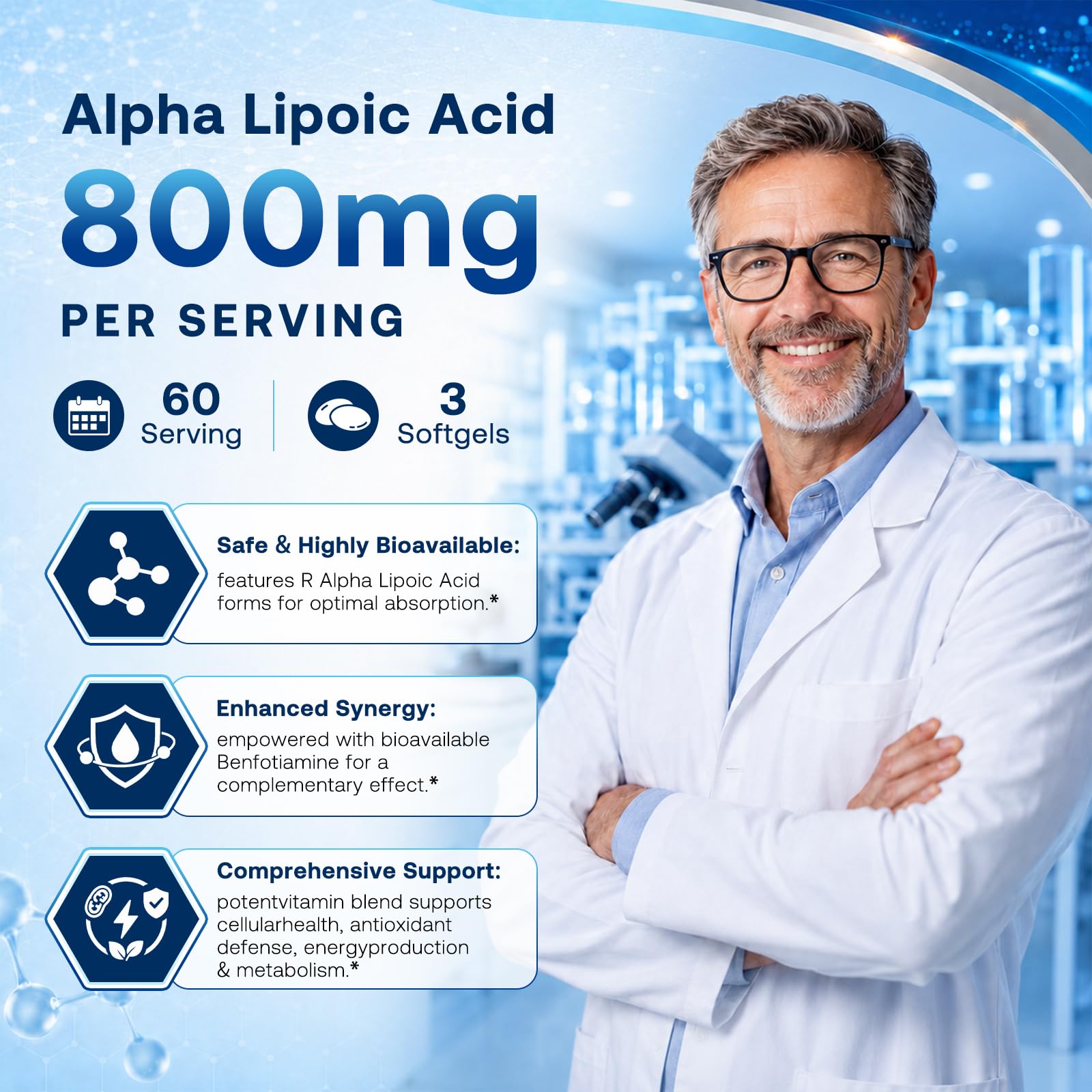 Hovika ingredientes clave (PEA, R-alfa lipoico) destacando soporte neural