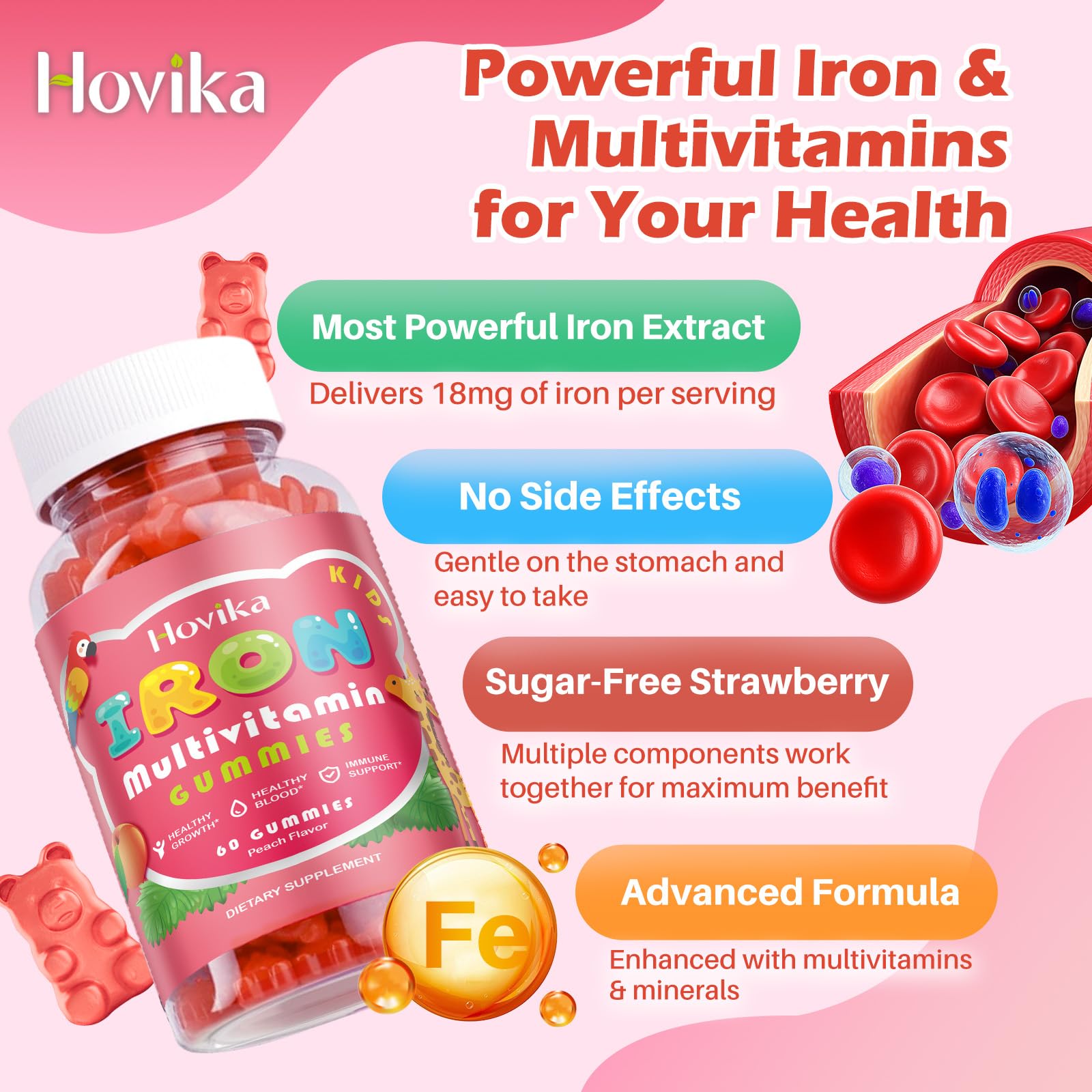 Hovika ingredientes naturales destacando sabor durazno sin colorantes