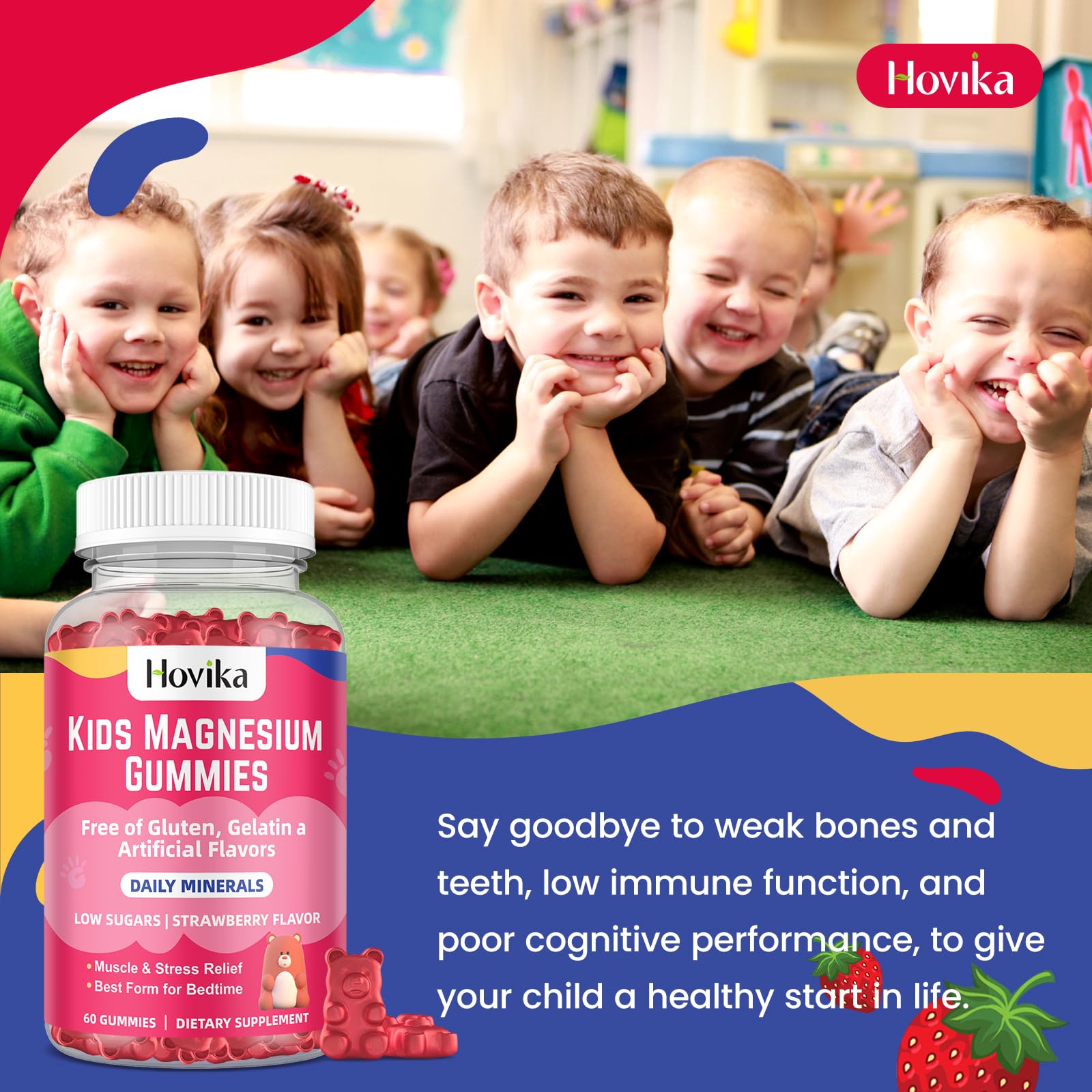 Hovika niño tomando gomita fresa, consumo sencillo y aceptado por niños