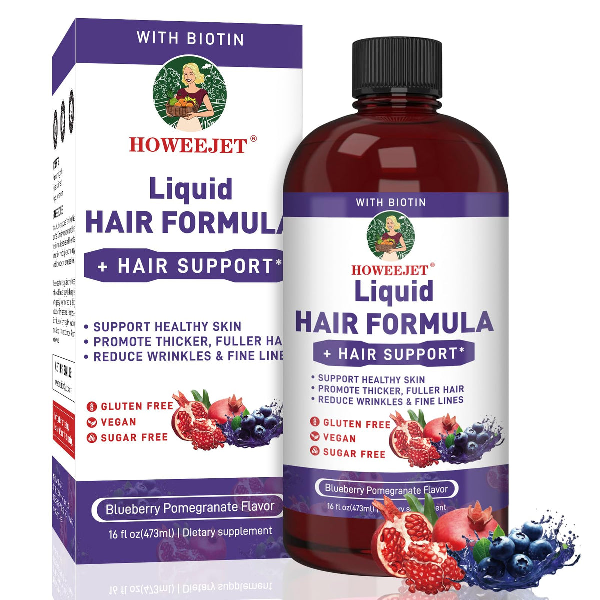 HOWEEJET botella frontal mostrando etiqueta y beneficio de nutrición capilar