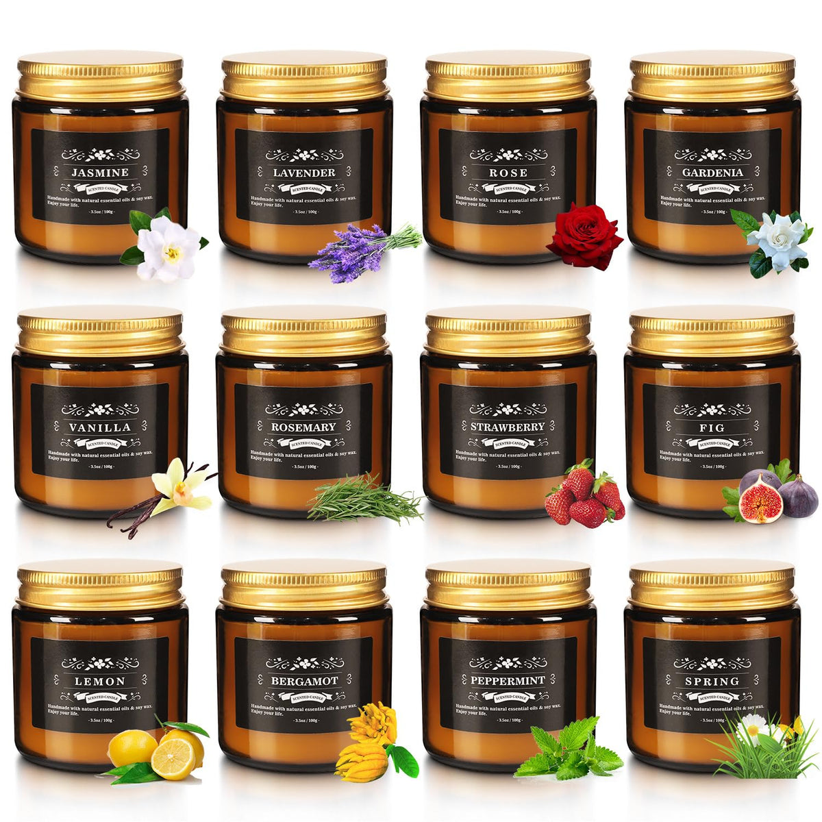 Howemon set frontal mostrando las 12 velas para variedad aromática