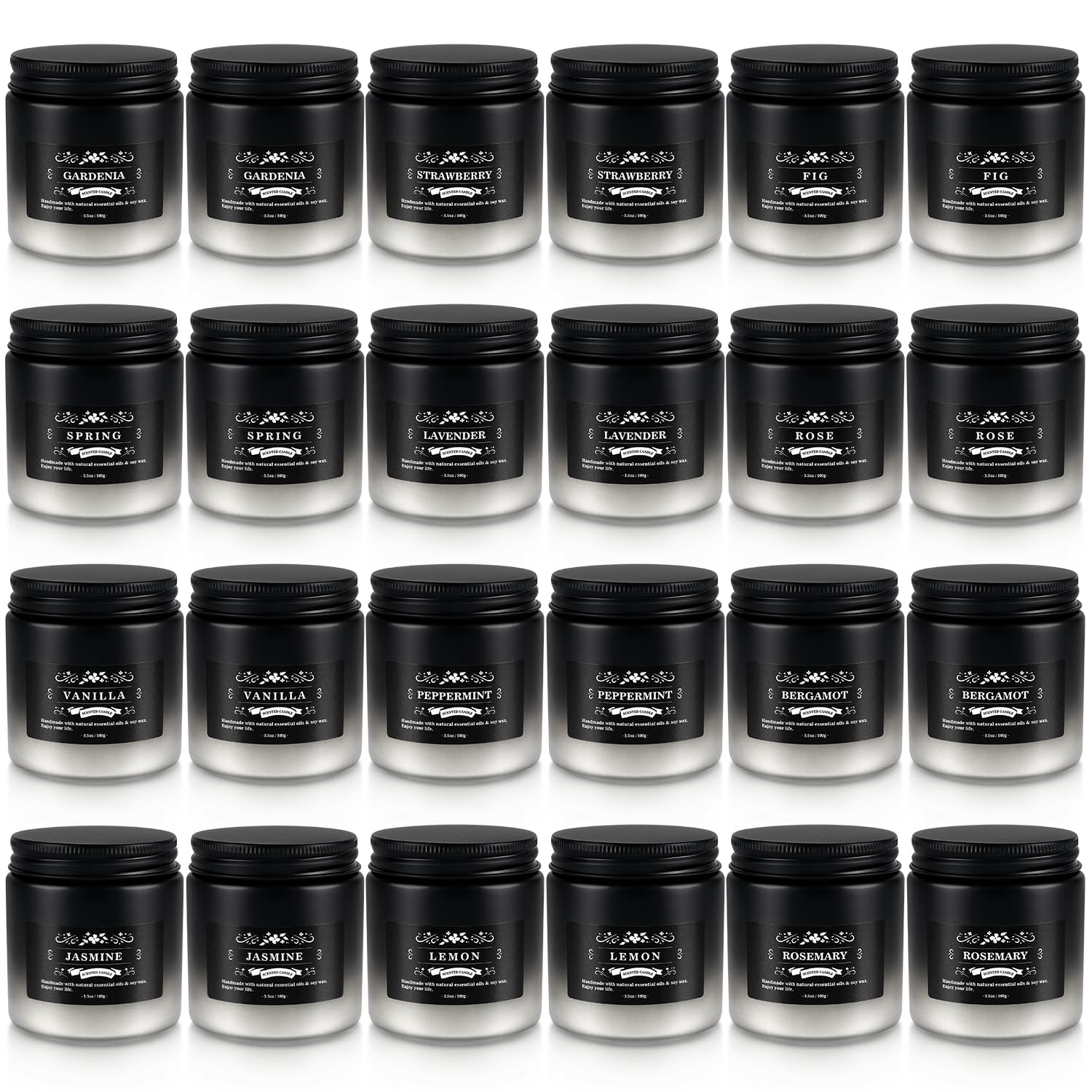 Howemon velas set frontal mostrando diseño negro y blanco y variedad aromática