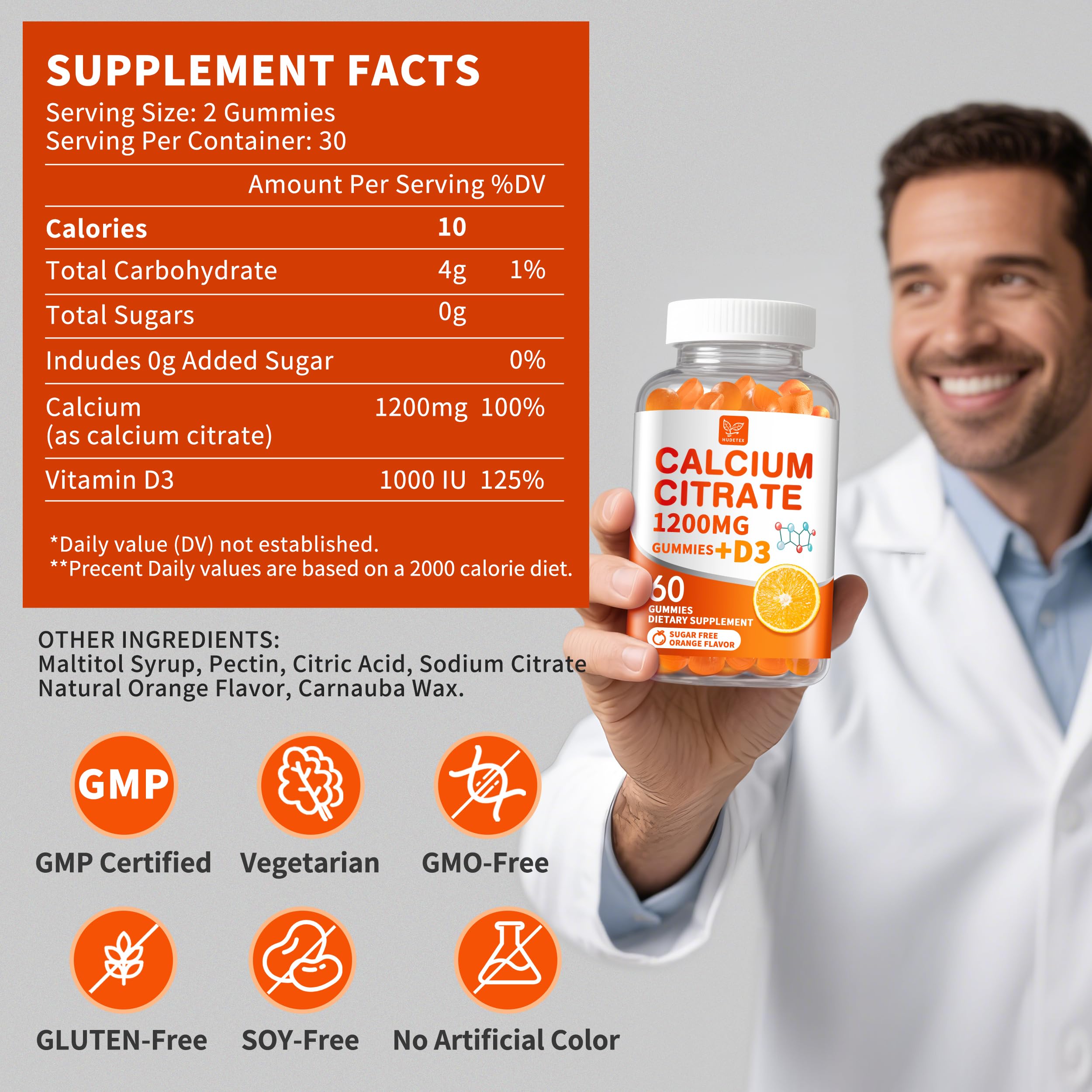 Hudetex gomitas distribuidas con naranjas, resalta sabor natural sin azúcar