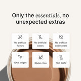 Huel etiqueta nutricional mostrando 35 g proteína y vitaminas