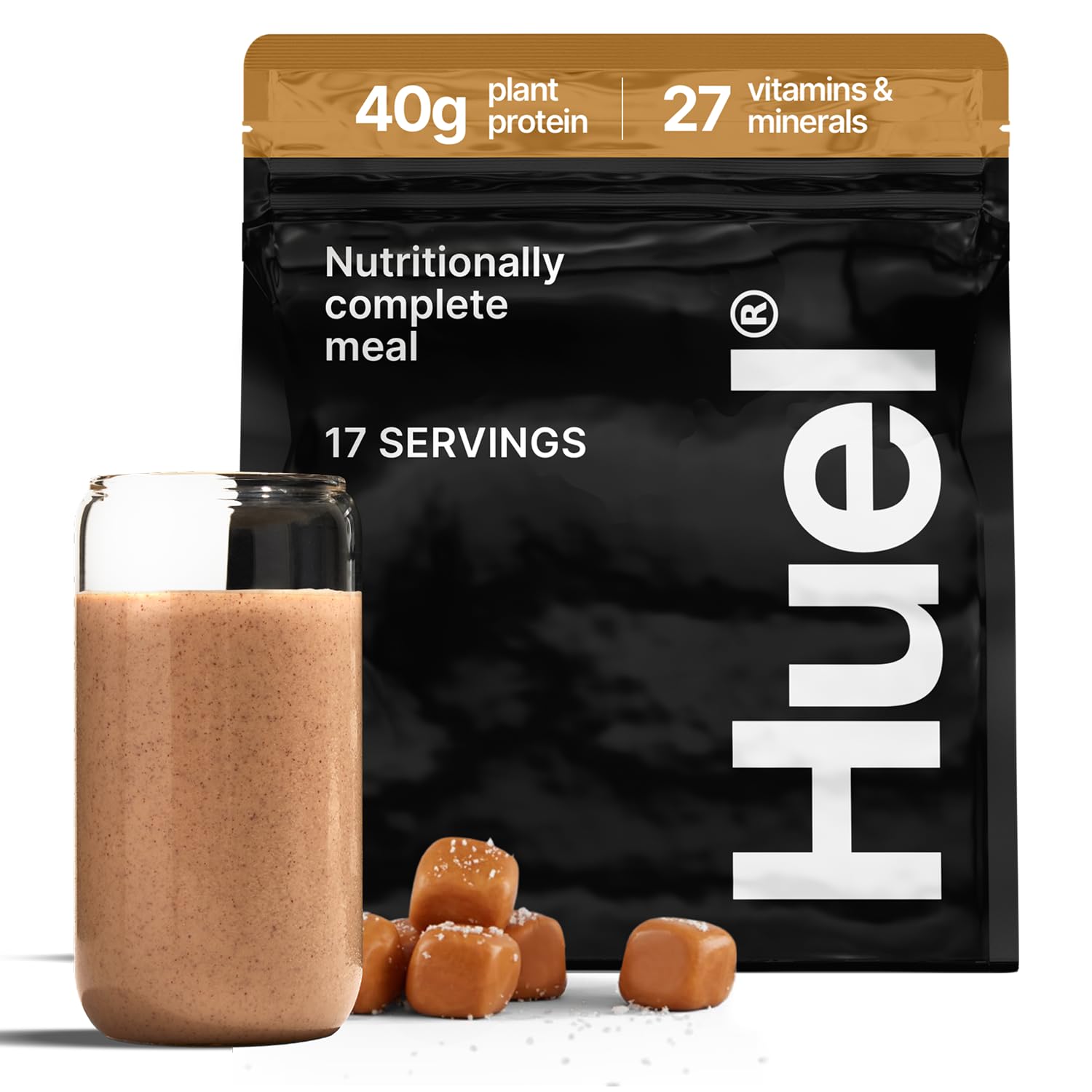 Huel Black Edition frontal mostrando el envase y beneficio de conveniencia