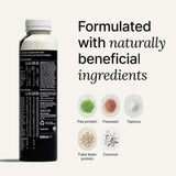 Huel textura cremosa del batido en primer plano, saciante