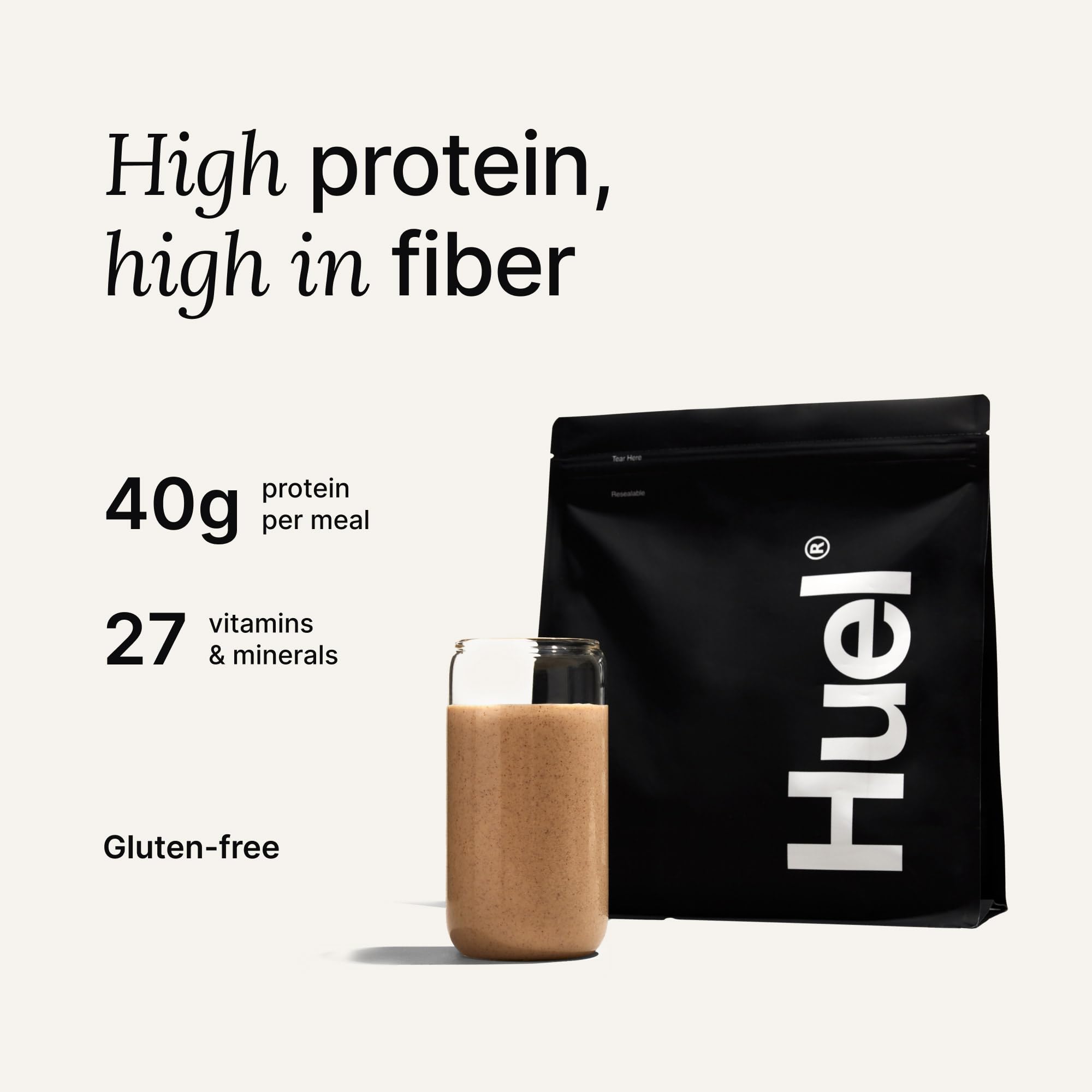 Huel Black Edition textura del polvo, visual del producto y fácil mezcla