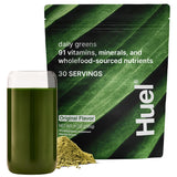 Huel Daily Greens frente del envase mostrando diseño y beneficio práctico