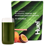 Huel Daily Greens paquete frontal mostrando diseño y beneficio de nutrientes