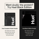 Huel envase abierto con dosificador para facilidad de uso y almacenamiento