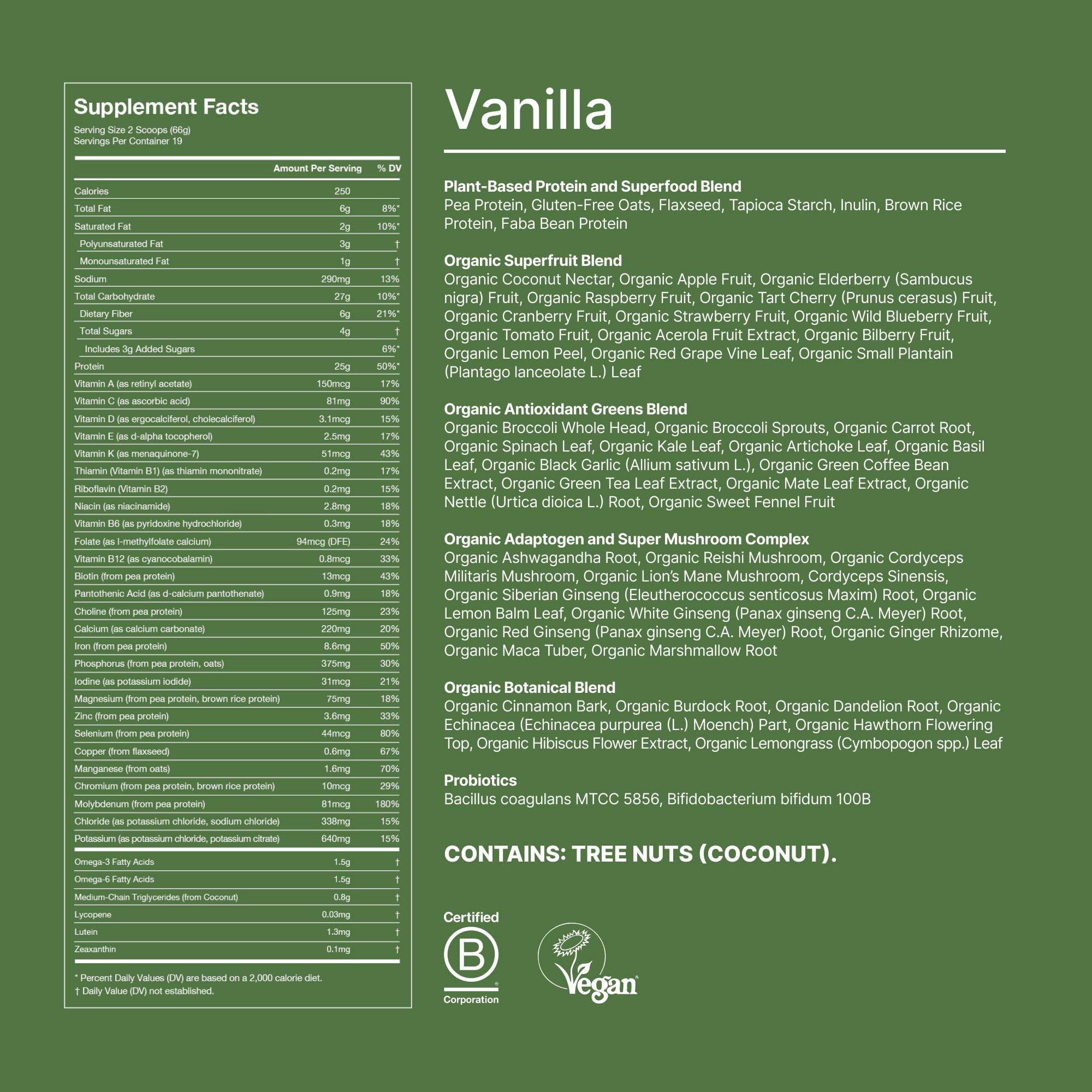 Huel Superblend Vainilla etiqueta y lista de ingredientes clara y legible