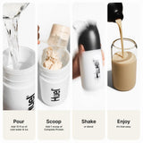 Huel en cocina moderna lifestyle sugiere conveniencia diaria sostenible
