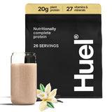 Huel envase Vainilla frontal mostrando tamaño y marca, práctica y nutritiva