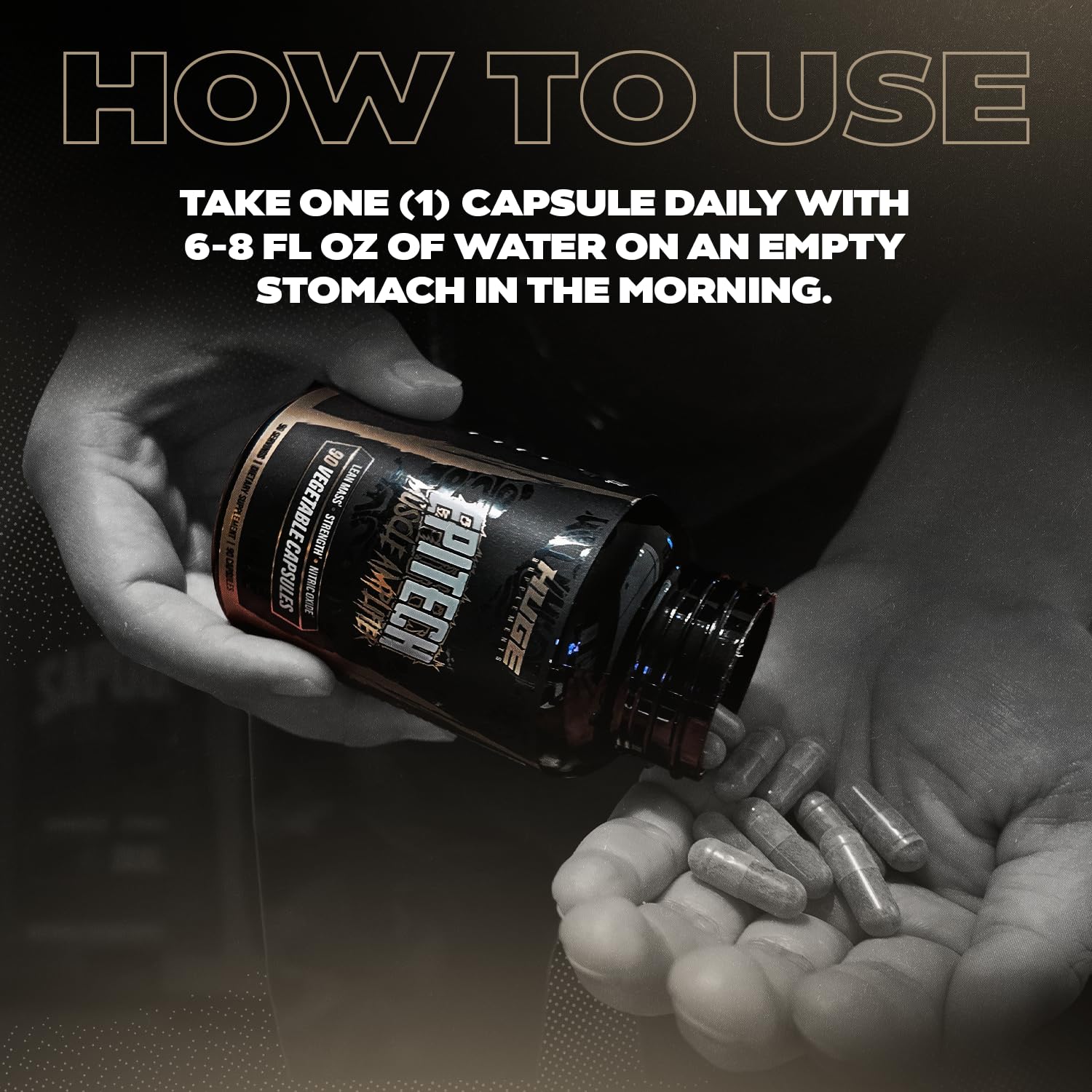 Huge Supplements Epitech etiqueta con ingredientes y sello cGMP resaltando calidad