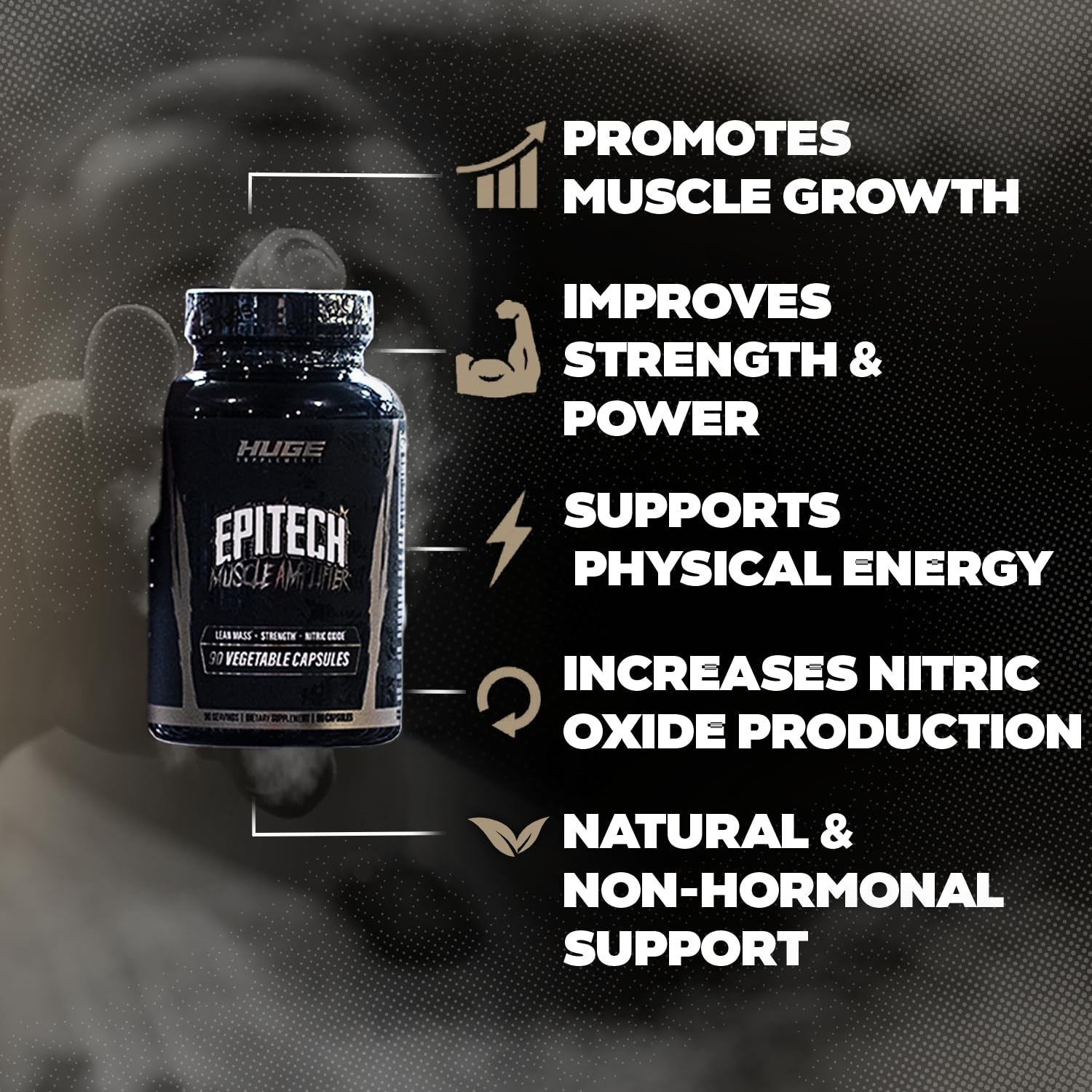 Huge Supplements Epitech primer plano de la textura del contenido y pureza