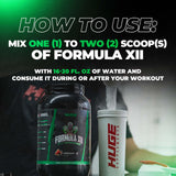 Atleta bebiendo Formula XII en gimnasio, Huge Supplements beneficio hidratación y rendimiento