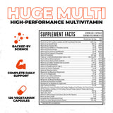 Huge Supplements etiqueta con lista de ingredientes y dosis para transparencia y confianza