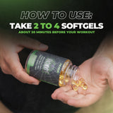 Huge Supplements Arachidone softgel junto a una regla para mostrar tamaño y conveniencia