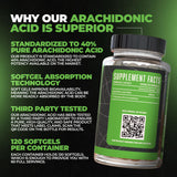 Huge Supplements Arachidone envase abierto mostrando softgels fáciles de tragar y práctico uso