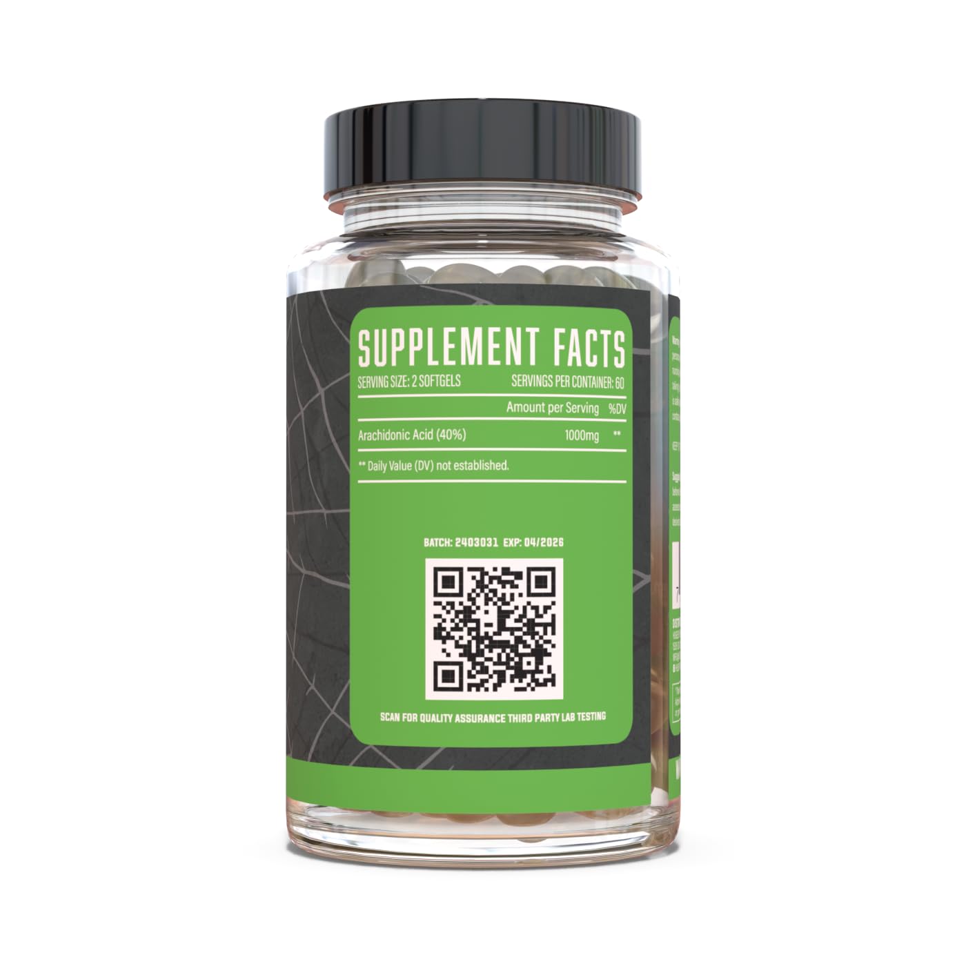 Huge Supplements Arachidone en ambiente de gimnasio para apoyar fuerza y masa magra