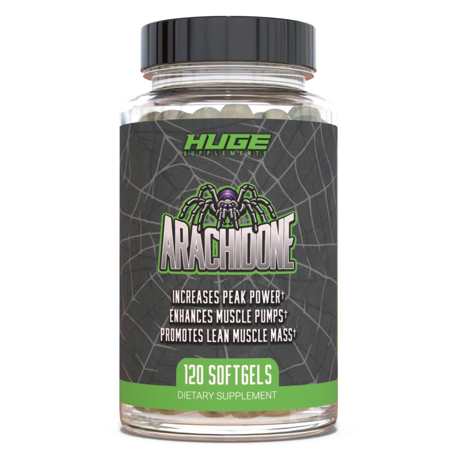 Huge Supplements Arachidone vista frontal, envase claro y beneficio de dosificación clínica