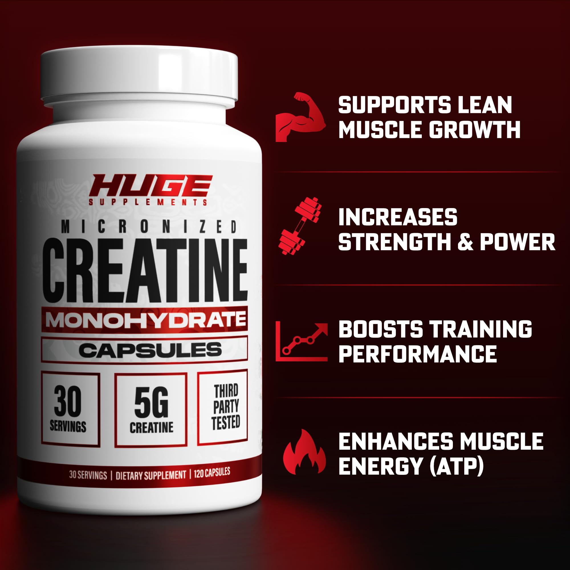 Cápsulas de Huge Supplements en mano para mostrar escala y conveniencia