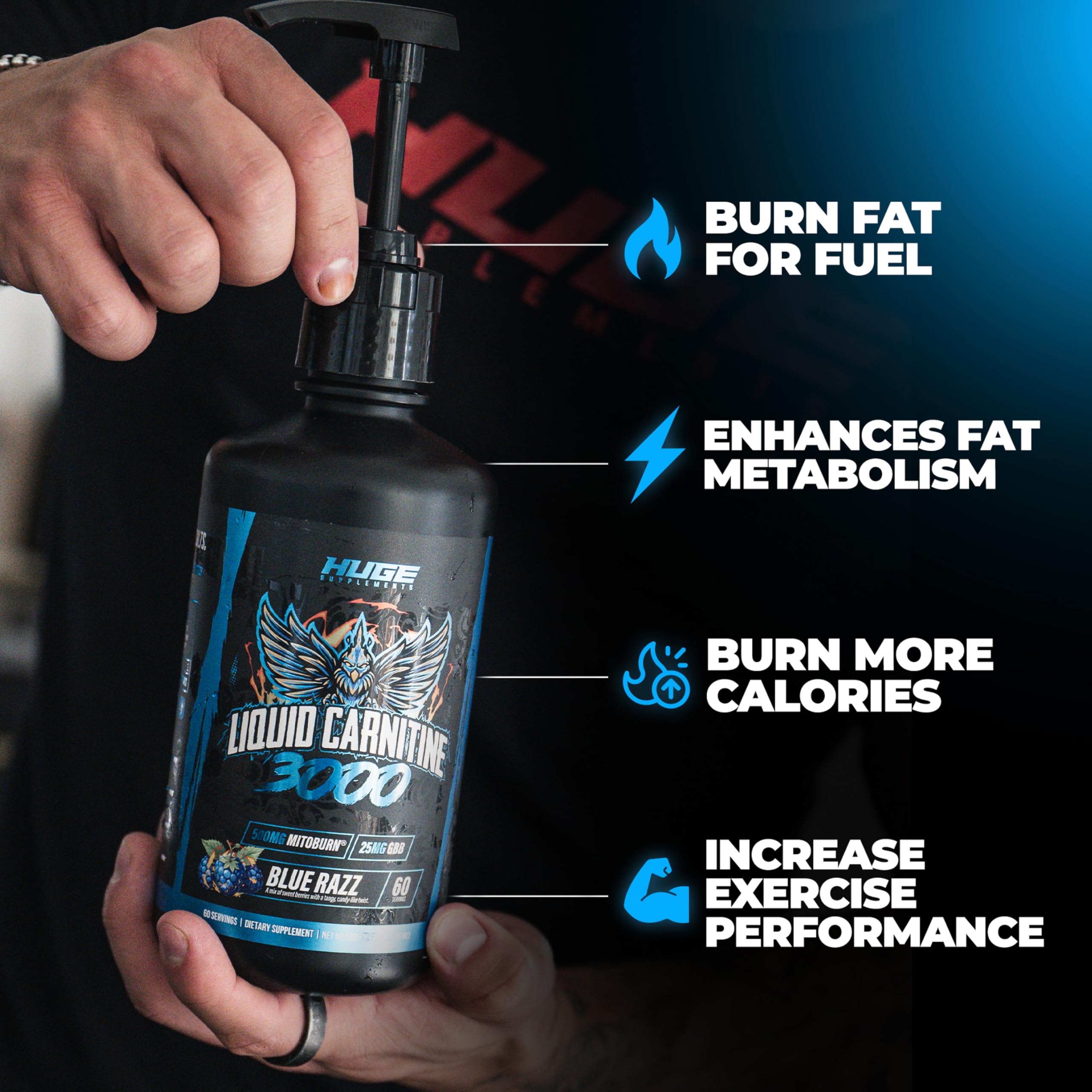 Huge Supplements primer plano de la bomba dosificadora para dosis precisa y sin derrames