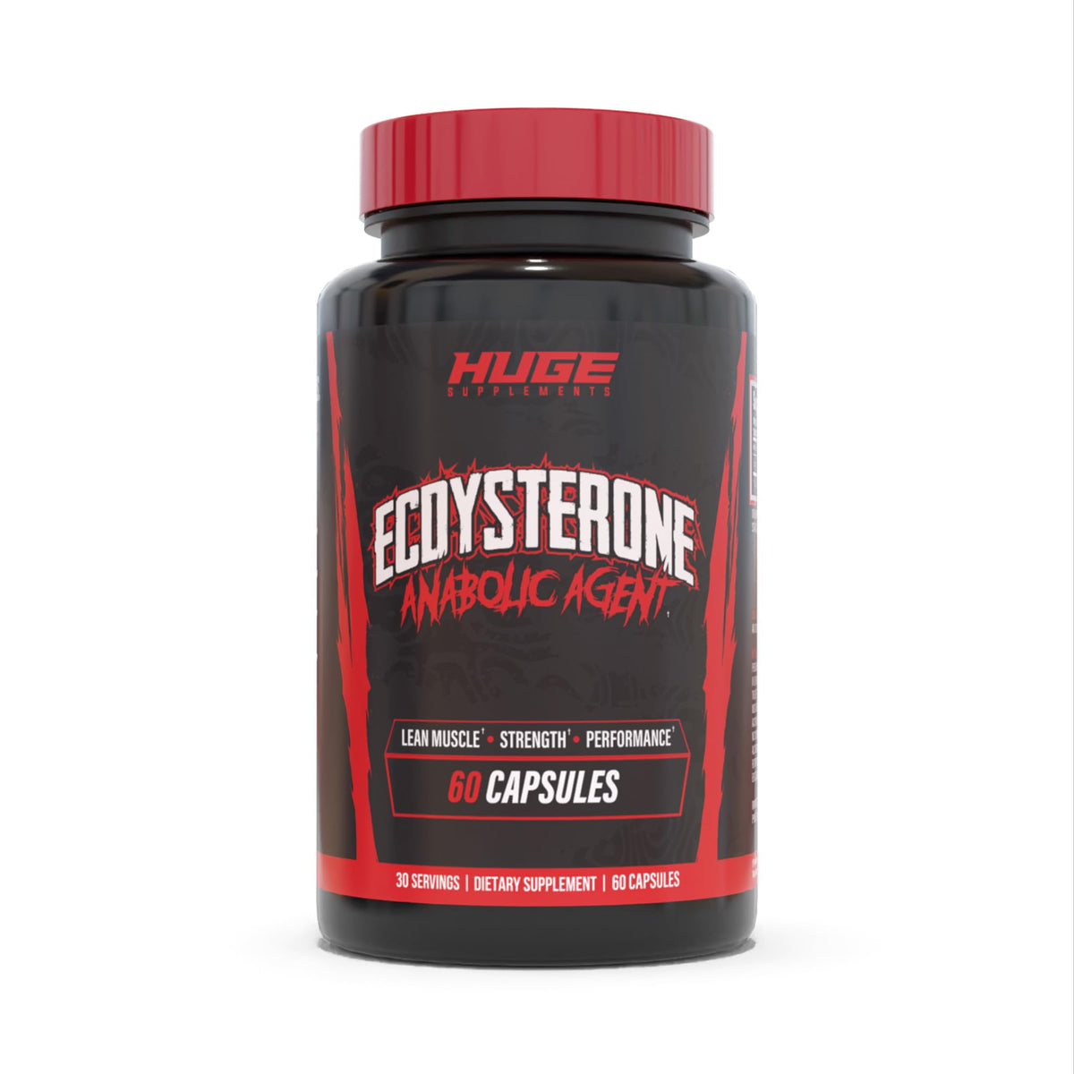 Huge Supplements envase frontal mostrando dosis y beneficio muscular