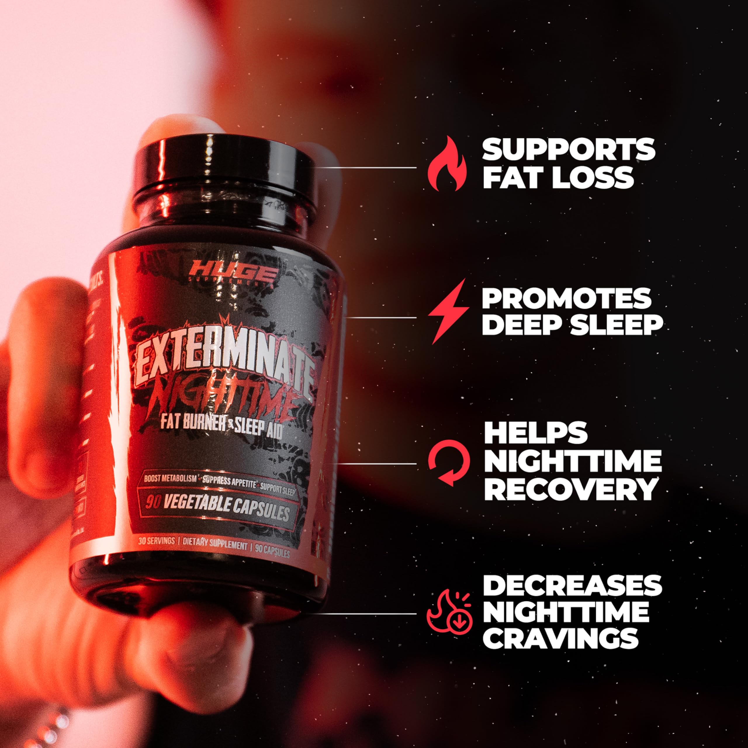 Huge Supplements cápsulas y textura cercana para apreciar tamaño y pureza