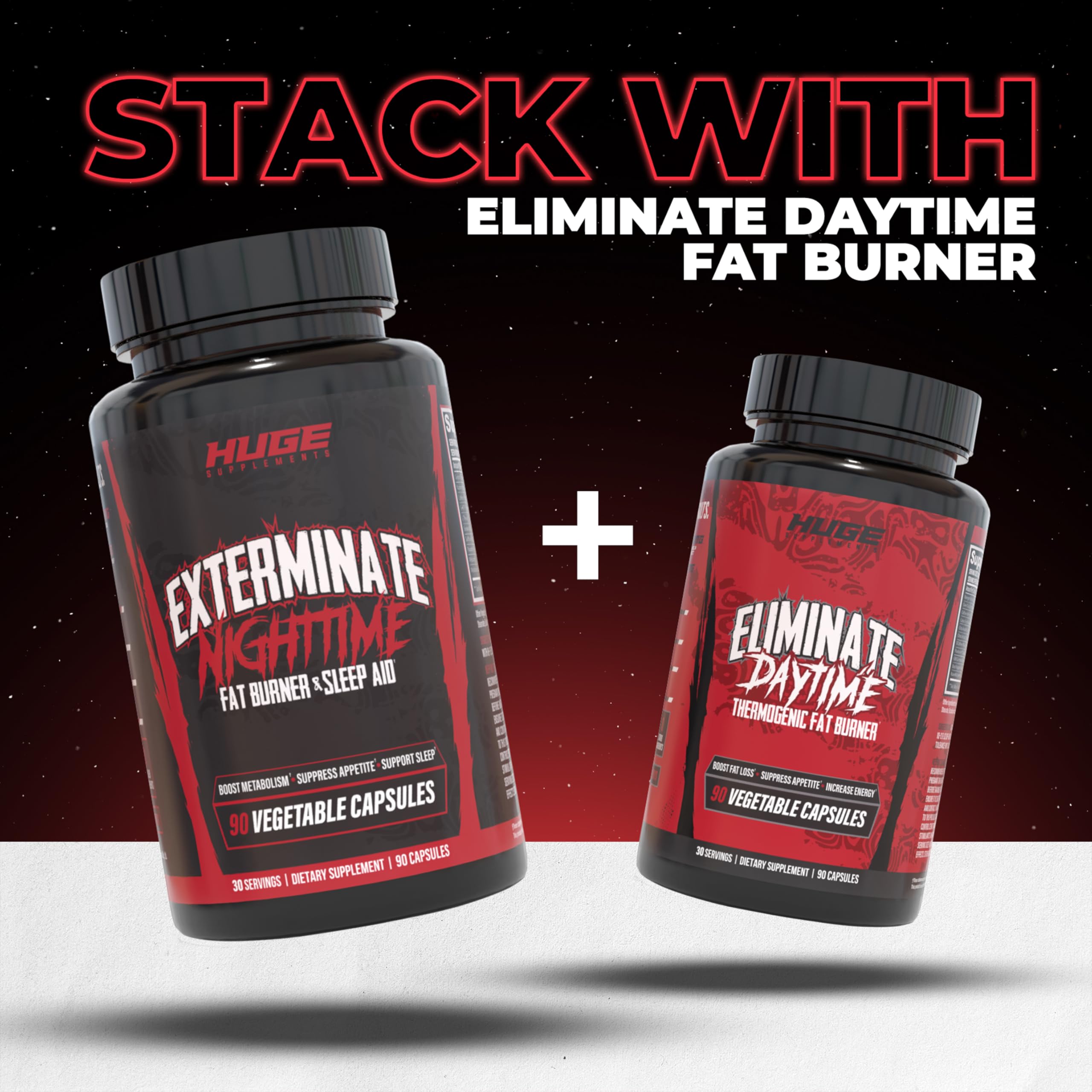Escena de dormitorio con Huge Supplements para promover sueño reparador y control de antojos