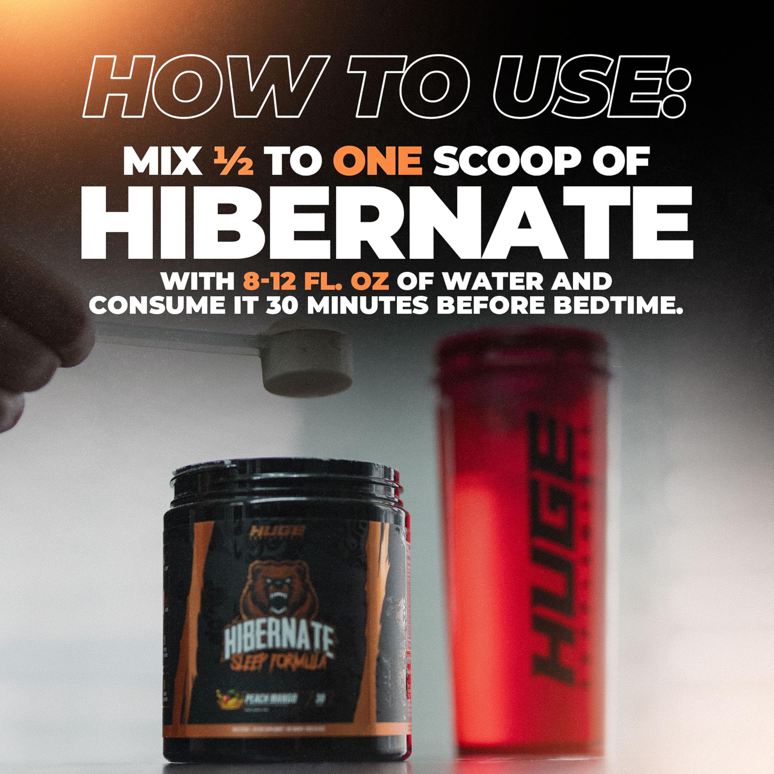 Comparación de tamaño del envase de Hibernate de Huge Supplements 30 porciones